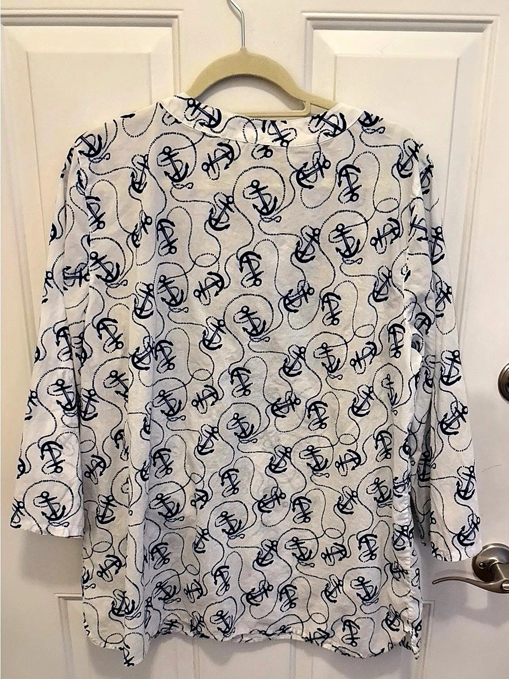 Talbots Nautical Anchor Print Cotton Tunic White & Blue XL